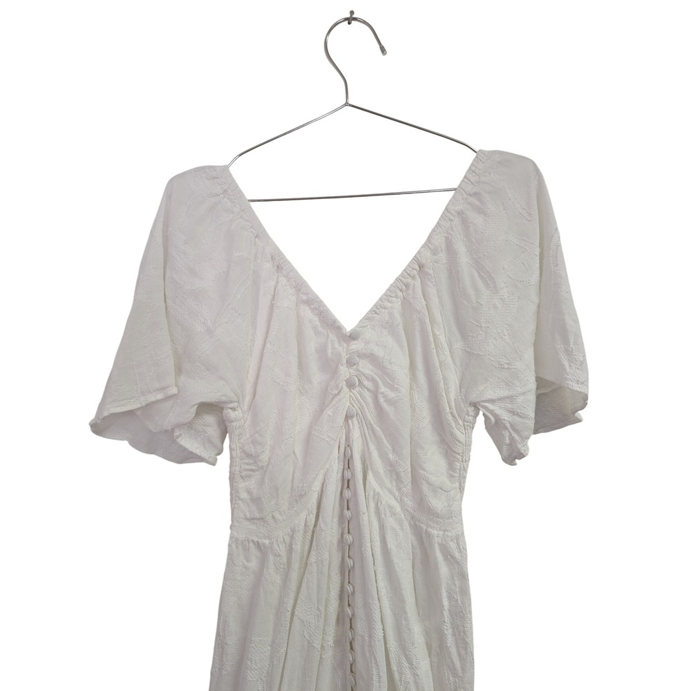 By Anthropologie Tiered Maxi Dress Flutter Sleeve Bow Back Embroidered White M - Picture 5 of 12